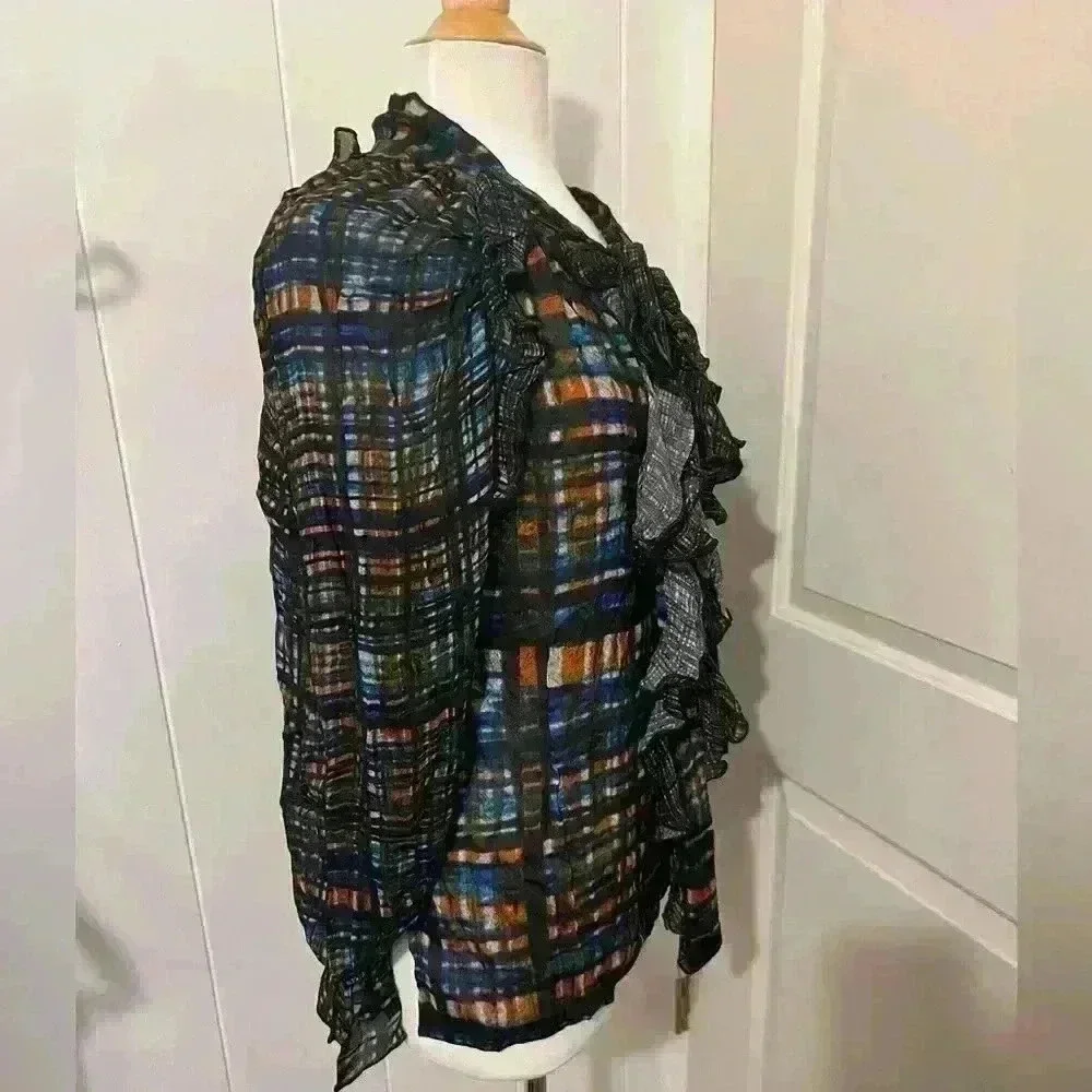 Conditions Apply Anthropologie Long Sleeve‎ Blouse Tie Neck Pirate Plaid Stripes